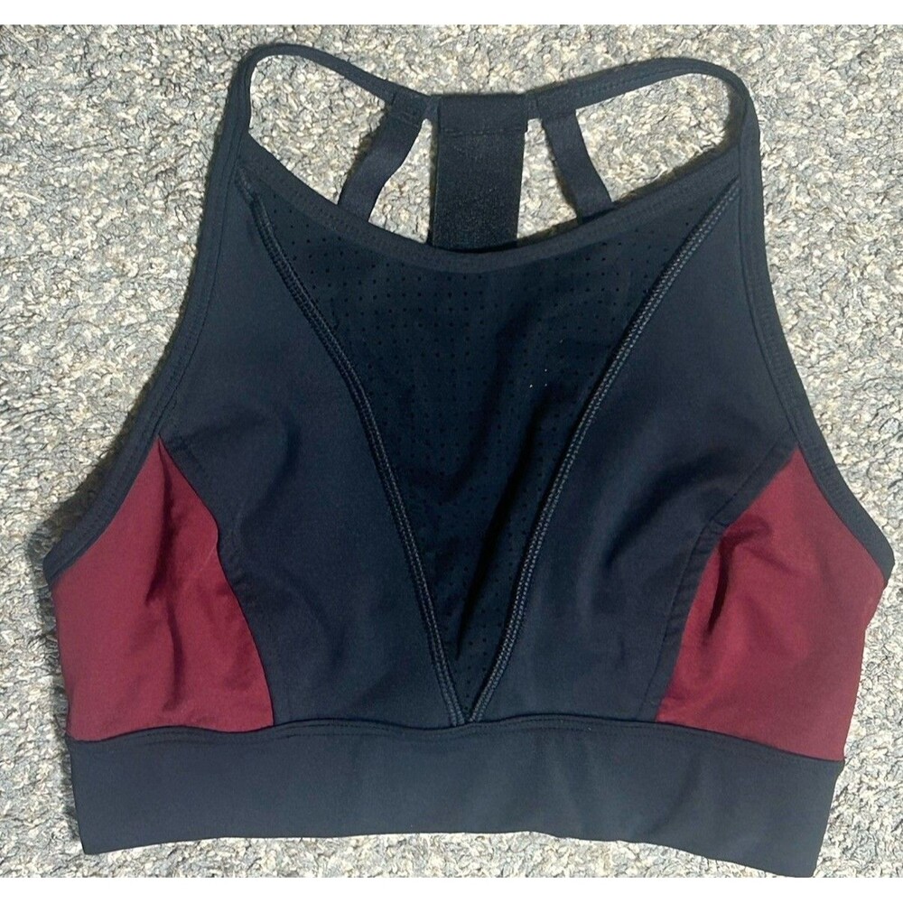 Alala Workout Top Sports Bra Black And Burgundy Sz Small Sleek with Mesh Gym Run